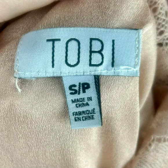 NEW Tobi Mini Dress Women Small Blush Nude‎ Pink Lace Long Sleeves A Line Party - Picture 10 of 11